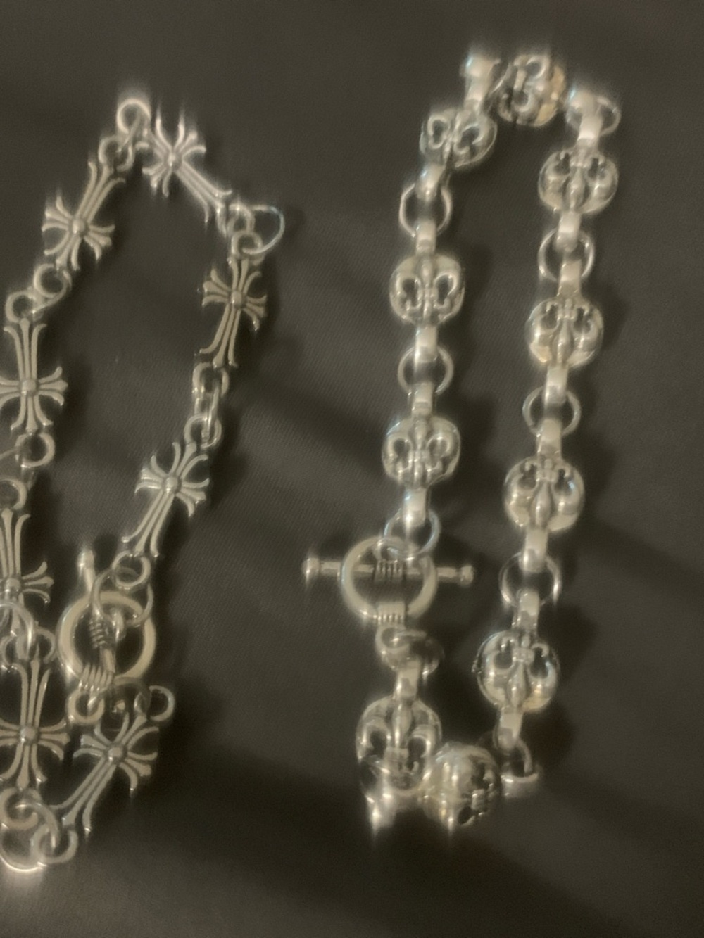 Silver Fleur Cross Link Necklace and Bracelet Set